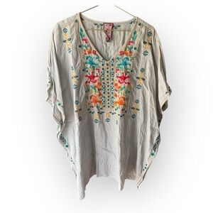 Johnny Was Floral Embroidered Gray Poncho Top